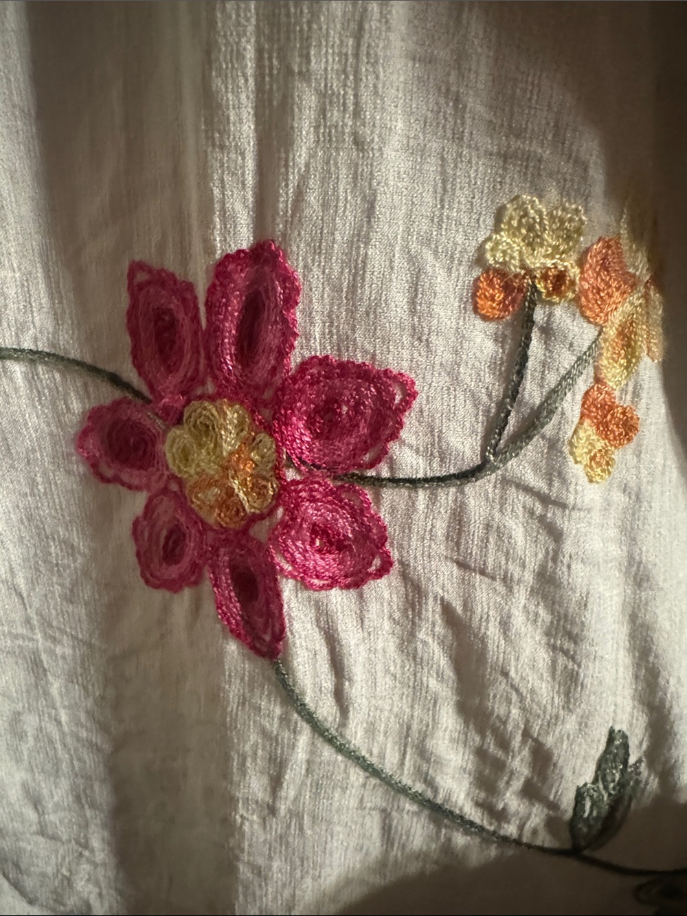 White Embroidered Button-Down Peasant Top - Picture 4 of 8